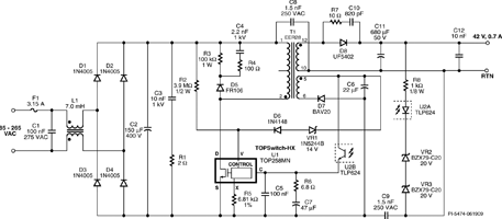 Figure 1. Universal input, 30 W continuous, 84 W peak power inkjet printer power supply